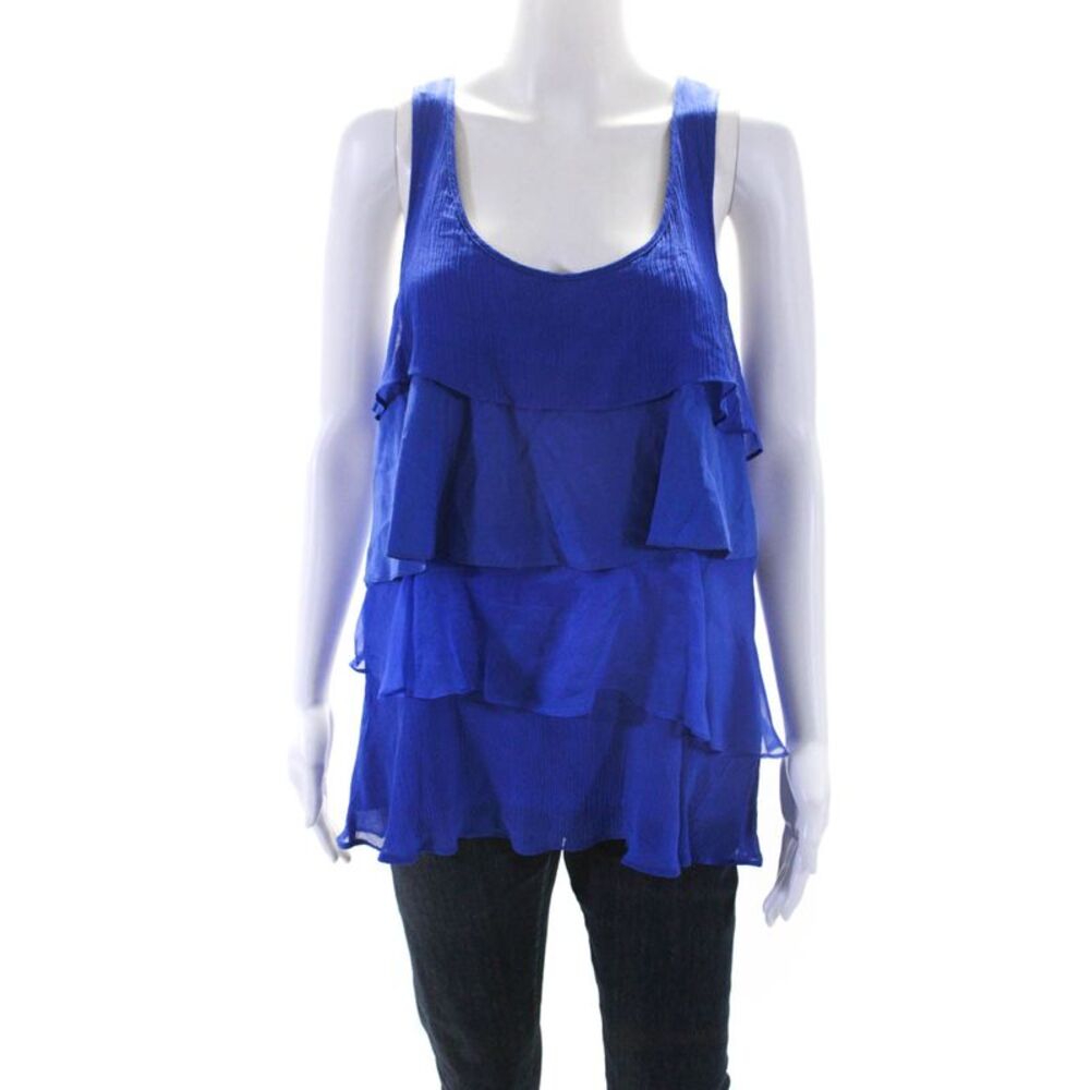 Madison Marcus Womens Silk Ruffled Sleeveless Pullover Blouse Blue Size M